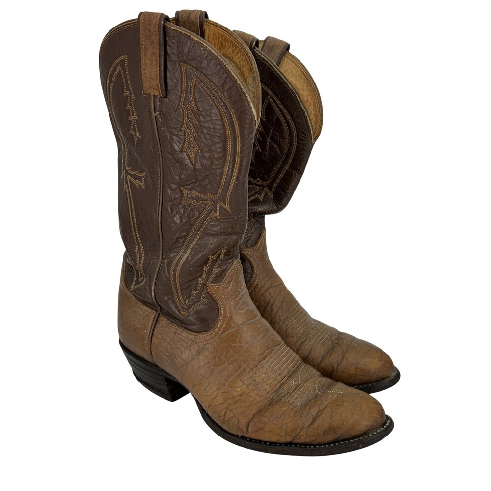Vintage Tony Lama Boots Mens Size 10D Western Cowboy Brown Leather Made USA 90s